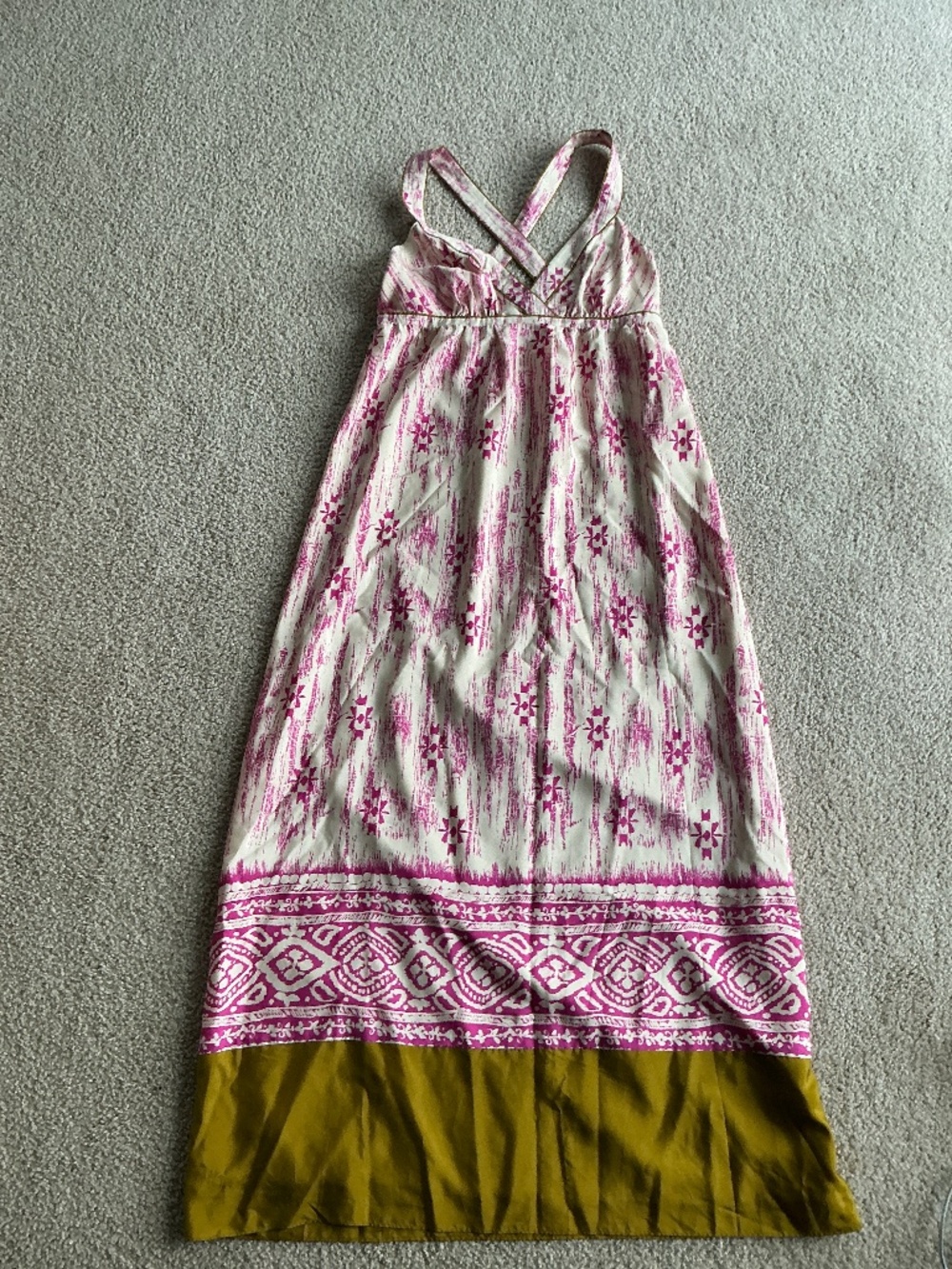 NWT LOFT Maxi Dress Size 12 Pink Ivory Olive Criss Cross Back